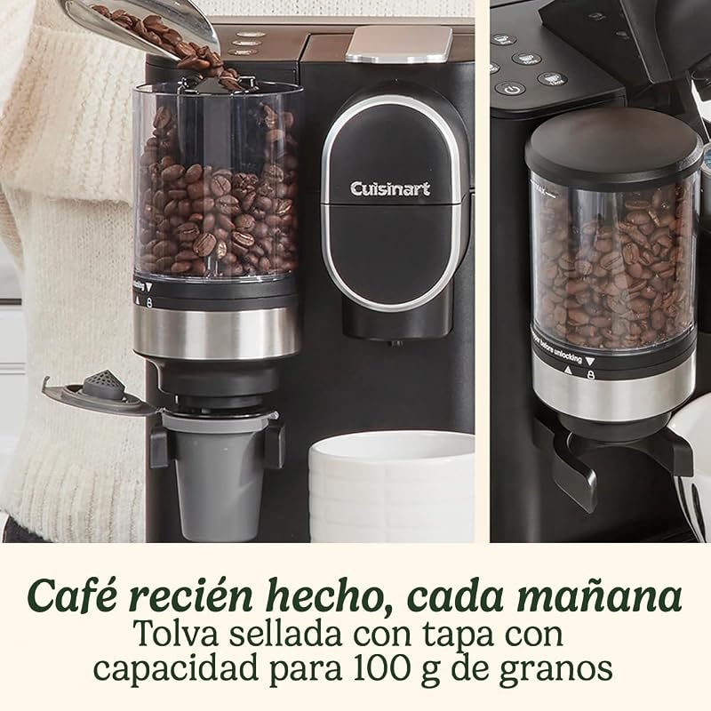 Máquina de café moer e preparar uma chávena | Grãos de café na chávena, cápsulas | Moinho cónico | Ajustar a intensidade do café, 3 tamanhos de chávena à escolha | Cápsula de filtro reutilizável | Preto