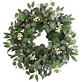 24 Inch Eucalyptus Wreaths for Front Door,Spring Summer Fall Autumn Winter Wreaths,Large Eucalyptus Greenery Wreath with Olive Leaves Berries for Front Door Outdoor Farmhouse Decor All Seasons