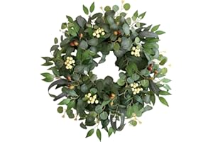 ECERANGUS 24 Inch Eucalyptus Wreaths for Front Door,Spring Summer Fall Autumn Winter Wreaths,Large Eucalyptus Greenery Wreath with Olive Leaves Berries for Front Door Outdoor Farmhouse Decor All Seasons