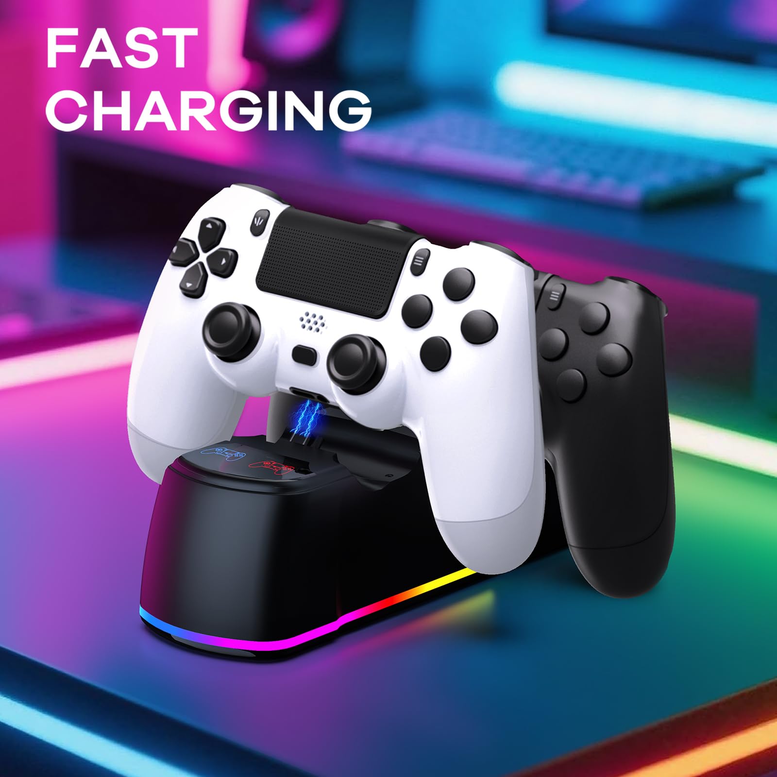 AROEVEIB 2 Pack Controller with Charger Dock for PS4 Wireless Game Controller, with LED Charging Dock Station, 2 USB Cable