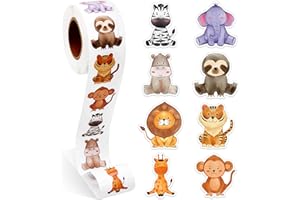 Qeeenar 1 Roll Animal Stickers Decal for Kids Reward Cute Office Supplies Incentives Animals Sticker Party Favor, 500 Pcs Each Roll(Jungle Animal)