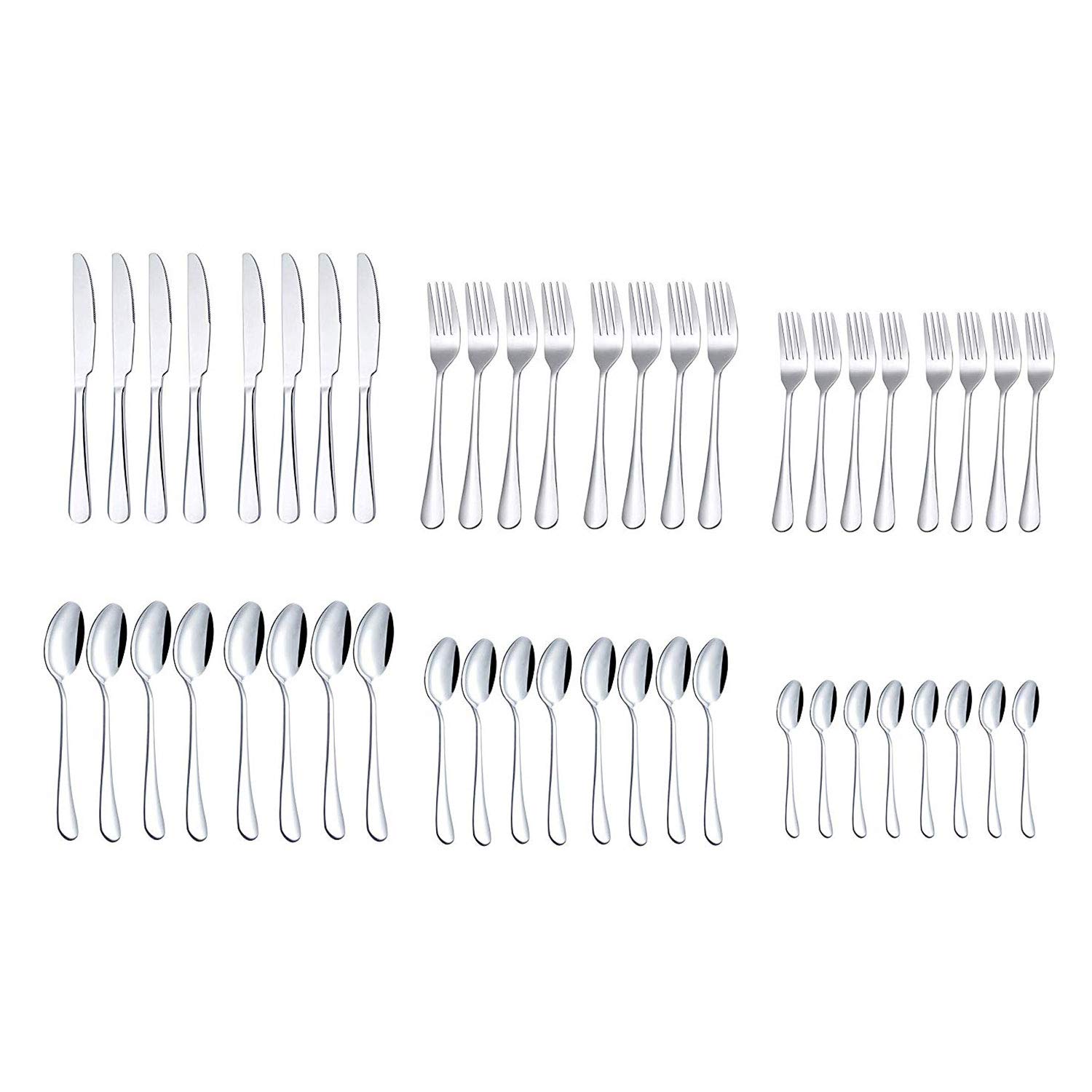 TaNaT 48 Piece Flatware Set Stainless Steel Serving Set Durable Hostess Serving Utensil Service for 8, Western Tableware with Smooth Round Edge,Dishwasher Safe,Daily Use