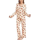 EASWEET Womens Bamboo Viscose Pajama Sets Notch Collar Button Down Long Sleeve Sleepwear Comfy PJ Set