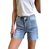 HOCAIES Women's Mid Rise Folded Hem Denim Shorts - Stretchy Jean Shorts For Juniors & Women - View #10