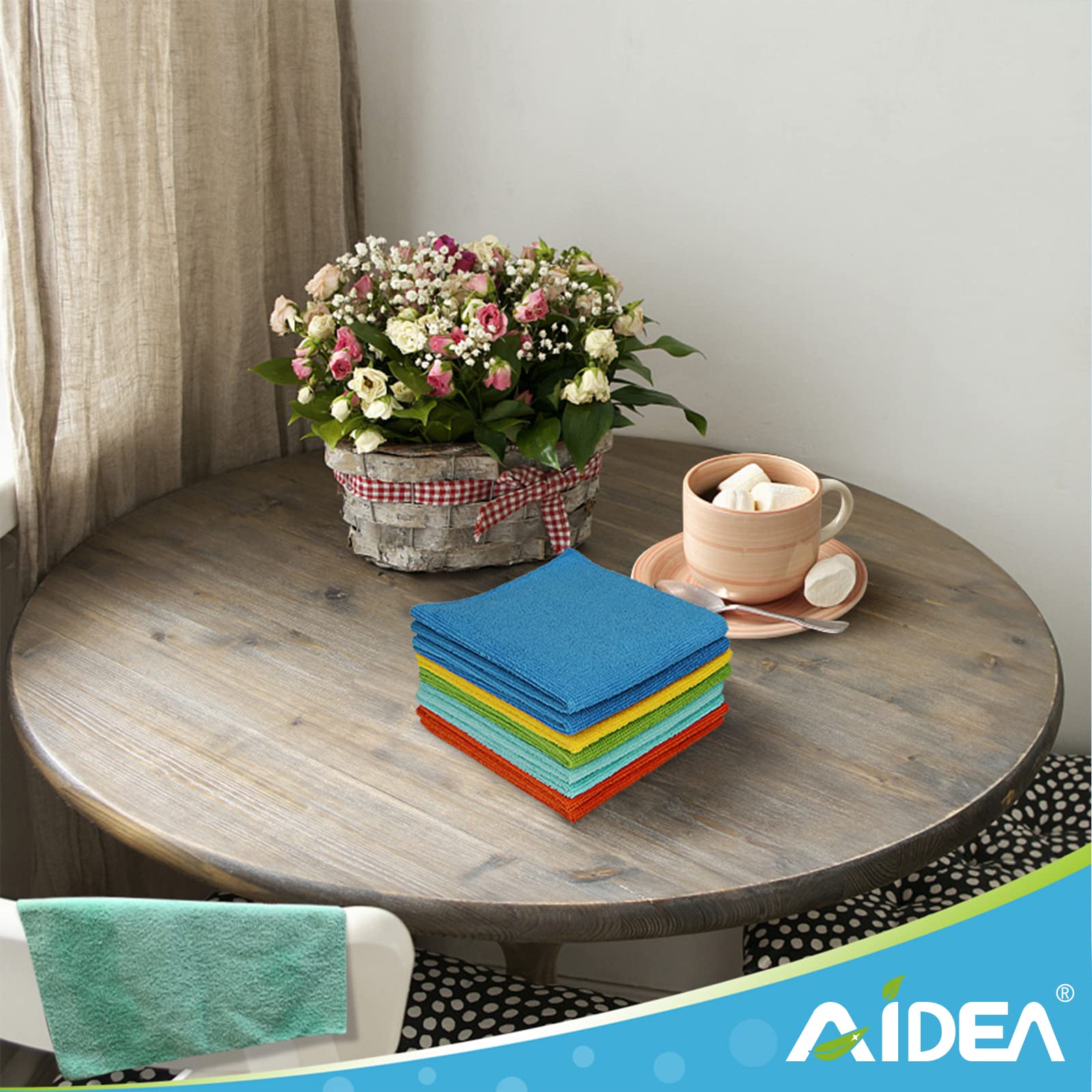 AIDEA Microfiber Cleaning Cloth, 50PK, Microfiber Towels for Cars, All Purpose Cleaning Rags for House, Dusting Cloth for Kitchen, Car, Window, 12