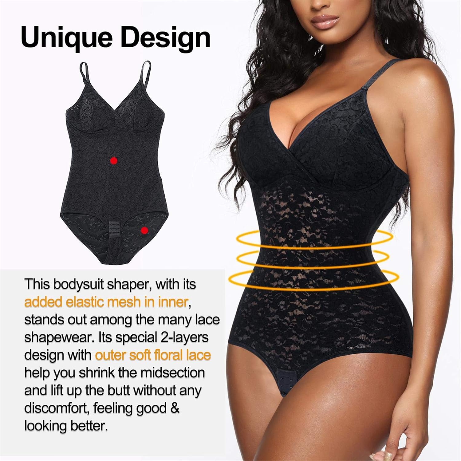 BRABIC Lace Bodysuit for Women Tummy Control Shapewear Sleeveless Tops V-Neck Backless Camisole Jumpsuit Shaper at  Women’s Clothing store
