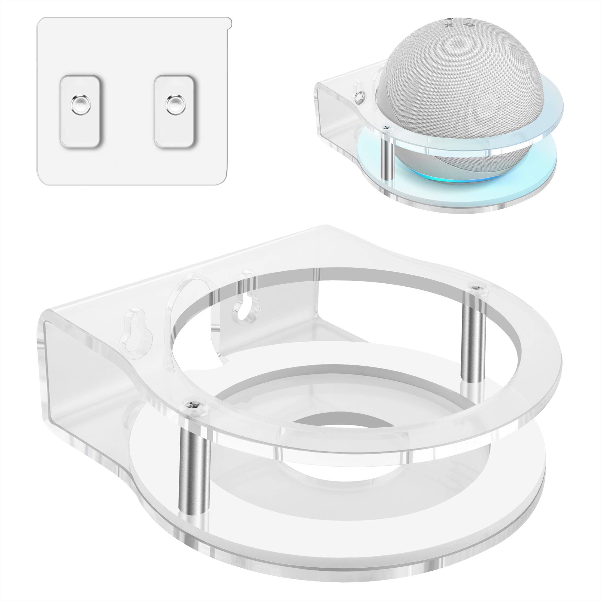 Geekria Acrylic Wall Mount Compatible with Echo Dot 3rd/4th/5th Gen (with/without LED Clock), Round Base Fixed, Speaker Stand, Protector (Clear)