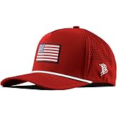 Branded Bills Old Glory Curved 5 Panel Rope Hats for Men | American Flag PVC rubber patch, snapback, breathable perforated side panels, Adjustable rope golf hat