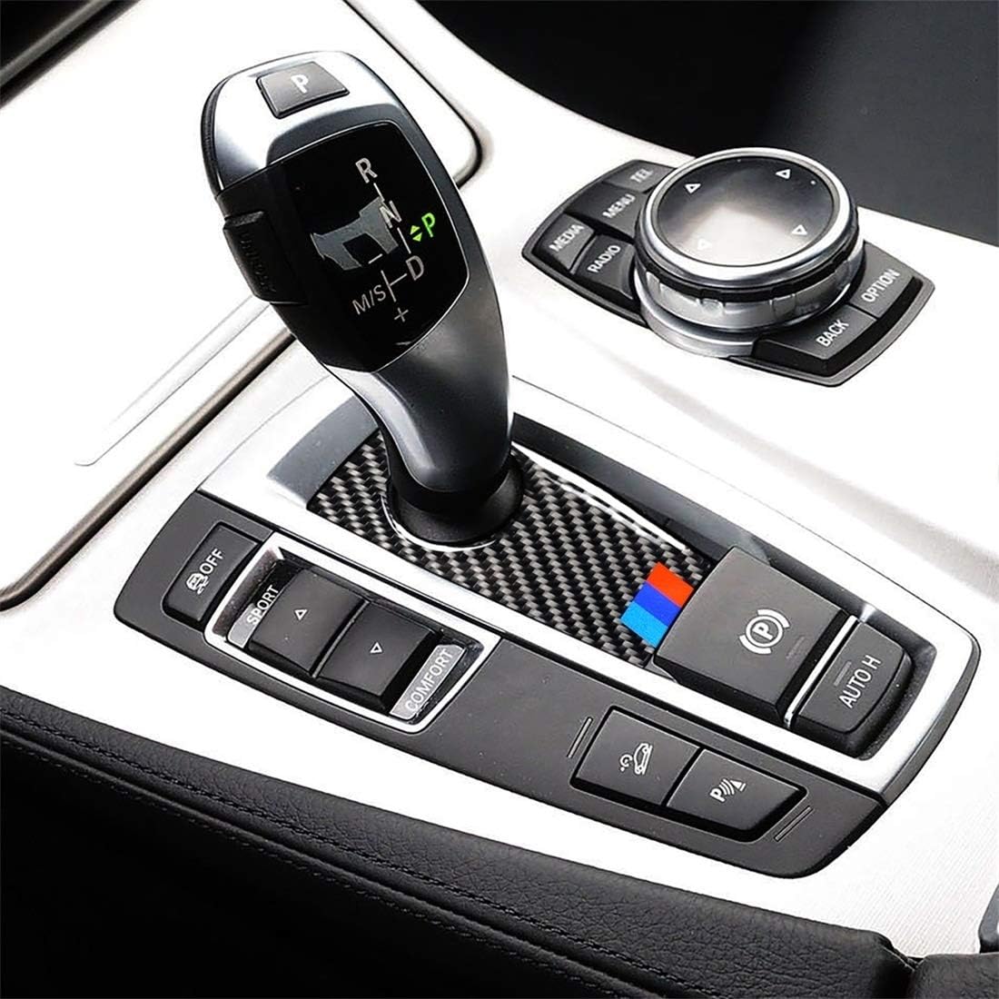 Vehicle Decor Sticker Three Color Carbon Fiber Car Handbrake Below Panel Decorative Sticker for BMW 5 Series F07 F10 F25 F26 / GT X3 X4 2009-2016 Car Decoration Parts IEAST (Color : Color1)