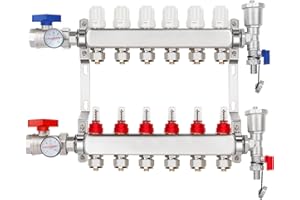 GCCSJ 6 Loops PEX Manifold Radiant Floor Heating Set Stainless Steel Heated Hydronic Heating