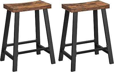 VASAGLE Bar Stools Set of 2 Saddled Seat 60 cm Rustic Brown Black LBC074B01