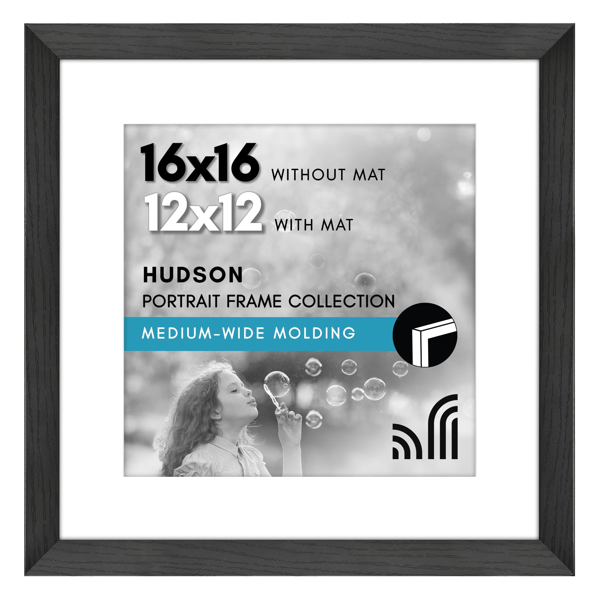 Photo 1 of Americanflat 16x16 Picture Frame with Polished Plexiglass - Use as 12x12 Frame with Mat or Display 16x16 Photo Without Mat - Hudson Collection - Wide Square Frames for Wall Display - Black