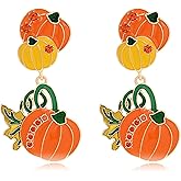 Pumpkin Earrings for Women Rhinestone Dripping Oil Pumpkin Stud Earrings Halloween Thanksgiving Fun Fall Dangle Earring Holiday Costume Party Jewelry