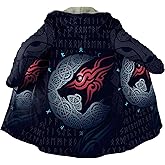 Fenrir Wolf Hooded Cloak, Viking 3D Tattoo Street Style, Thick Winter Cape, Oversized Cosplay Jacket for Urban Wear