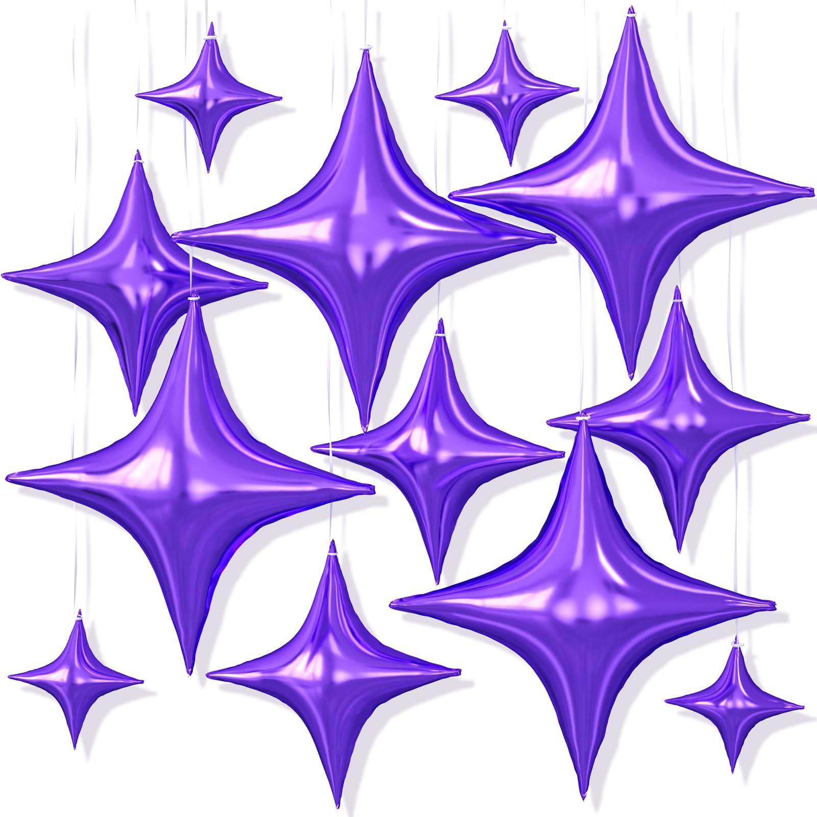 12PCS Purple Star Balloons, 26/18/10 Inch Star Foil Balloons, Metallic Purple Four Pointed Stars Balloon for Graduation Birthday Baby Shower Halloween Wedding Anniversary Butterfly Party Decorations