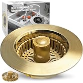 Anlige Kitchen Sink Drain Strainer, 3 in 1 Pop Up Kitchen Sink Stopper | with an Extra Basket Strainer, Universal for US Standard 3-1/2 Inch, Brushed Gold
