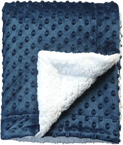 CREVENT Cozy Soft Sherpa Baby Blanket 75x100 Navy Dot Crib Stroller Gift