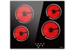 Noxton 24 Inch Electric Cooktop 4 Burners Electric Stove, Built-in Ceramic Cooktop with Touch Control Child Lock Timer Easy To Clean with Hard Wire 6000W 240V