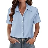 Zeagoo Womens Button Down Blouse Rolled Cuffed Short Sleeve Shirts Casual Work Blouse Summer Hawaiian Outfits