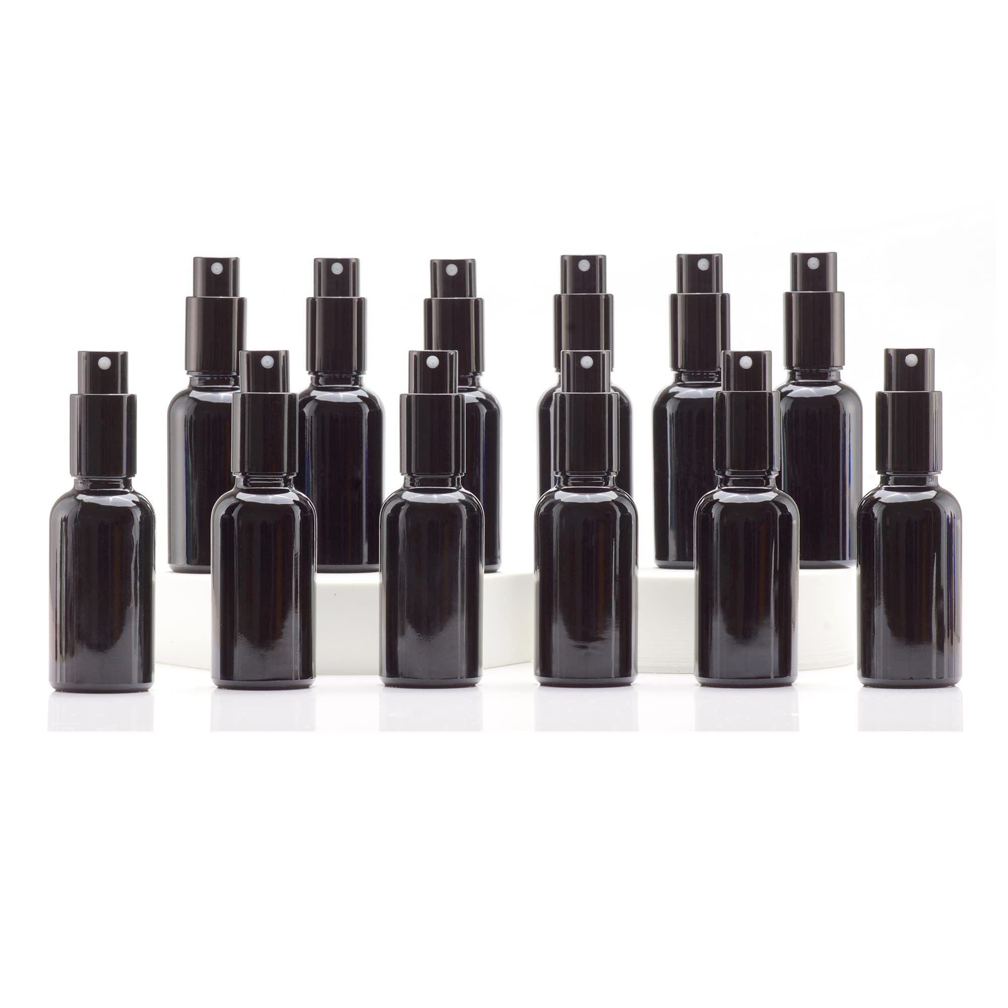 Yizhao 30ml Black Glass Spray Bottle for Essential Oils, Small Empty Fine Mist Spray Bottle, for Cleaning, Aromatherapy, Cosmetic Sprays, Hair –12 Pcs