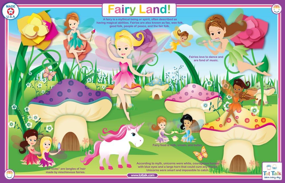 Tot Talk Fairyland Educational Placemat for Kids, Washable and Long-Lasting