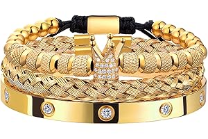 WFYOU 3PCS Stainless Steel Imperial Crown Bracelets for Men Gold Roman Numeral Bangle Bracelet Adjustable Cuff Bracelet Mens Luxury Jewelry Gifts