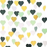 Avxdbr 4Pcs Love-Heart Garlands 52.5Ft Sage-Green Mint Beige-Gold Party Banner Garland Hanging Decoration for Engagement Birthday Bachelorette Party Valentines Anniversary