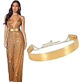 XZQTIVE Metal Waist Belt Women Shiny Polished Mirror Chain Belts Metallic Waistband Adjustable Body Link Dress Belts