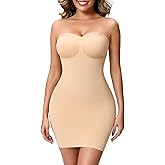ANNZHIBRA Strapless Shapewear Slip for Women, Tummy Control Bulit-in Bra Full Shapewear Dress Slip, Seamless Body Shaper