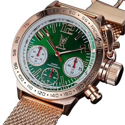 Konigswerk Mens Watch Rose Gold Bracelet Green Dial Chronograph AQ100126G