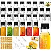 42 Pcs 2oz Plastic Bottles for Liquids, Mini Jars with Lids juice shot bottles with caps with Scale and Labels for Juice Ging