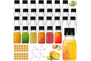 42 Pcs 2oz Plastic Bottles for Liquids, Mini Jars with Lids juice shot bottles with caps with Scale and Labels for Juice Ging
