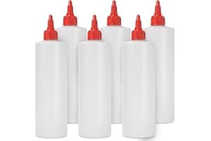 HOMESTEAD CHOICE 6-pack Plastic Squeeze Bottles for Sauces - 16oz Condiment Squeeze Bottles for Liquids - BPA Free Squirt Bottle with Twist Cap - Ketchup, Syrup, Oil, Dressings, Honey & Arts and Crafts