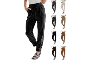 ZSAESM Womens Corduory Pants Fleece Joggers with Pockets Cinch Bottom Straight Leg Sweatpants Drawstring High Waisted Pants