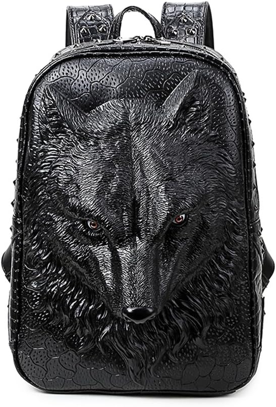 Aibag Personalized 3D Wolf PU Leather Casual Laptop Backpack School Bag