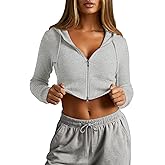 Oakgarden Women's Cropped Zip up Hoodies Long Sleeve Fitted Sweater Pullover Ribbed Knit Casual Trendy Fall Y2k Cardigans