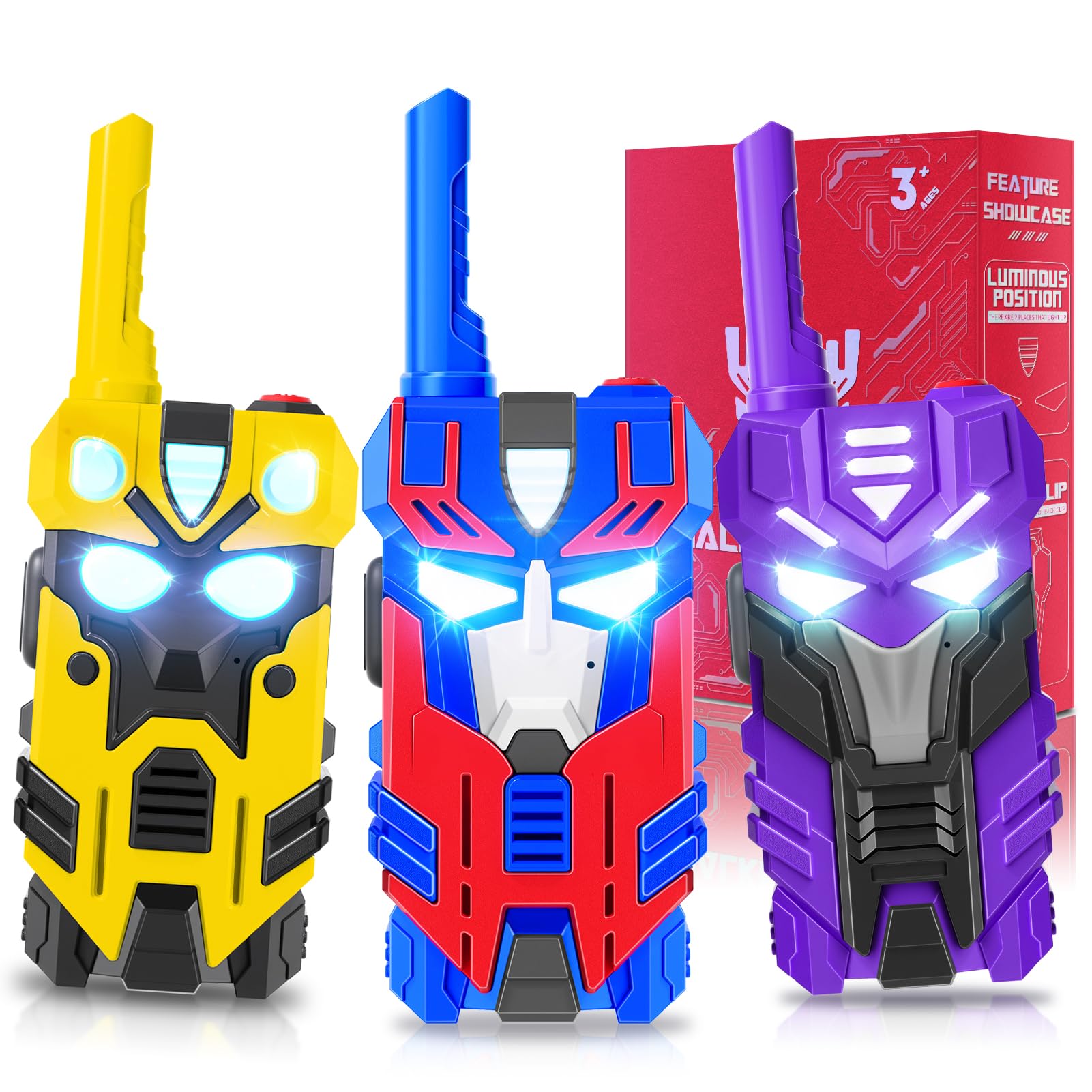 Transform Toys Walkie Talkies for Kids, 3 Pack with Cool Light-Up Eyes & 2500 FT Range, Outdoor Camping Toys, Birthday Gifts for Boys Girls Ages 3-12