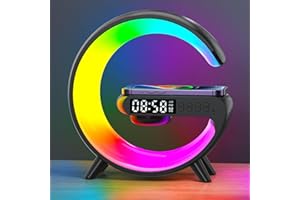 XCDIFA Mini LED Table Lamp with 4-in-1 Wireless Charger, Night Light, Sunrise Alarm Clock, Bluetooth Speaker, Smart Atmosphere Table Lamp for Bedroom, Office, Home Decor (Black)