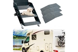 caqeg RV Steps Covers Rugs 3 Pack, 22 Inch Wide RV Camper Step Stair Covers, Camper Stair Rugs Radius Carpet with Spring Hooks, Grey
