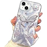 I-MGAE-IN-AR for iPhone 13 Case & iPhone 14 Case Shiny Silver Butterfly Design,Trendy Cute Soft Slim Shockproof TPU Protective Phone Cases Cover for Women Girls Aesthetic Glitter,iPhone 14/13 6.1
