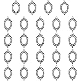 uxcell 24 Pcs Pendant Trays Kit, 20mm Oval Blank Bezel Pendant Tray Base Connector Settings for Photo Charm Jewelry Making DIY Crafts, Silver (Hollow Lace)