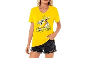 FISCRAT Baseball Shirts for Women Funny Banana Baseball Shirt Casual Baseball Season V Neck Short Sleeve Tee Tops