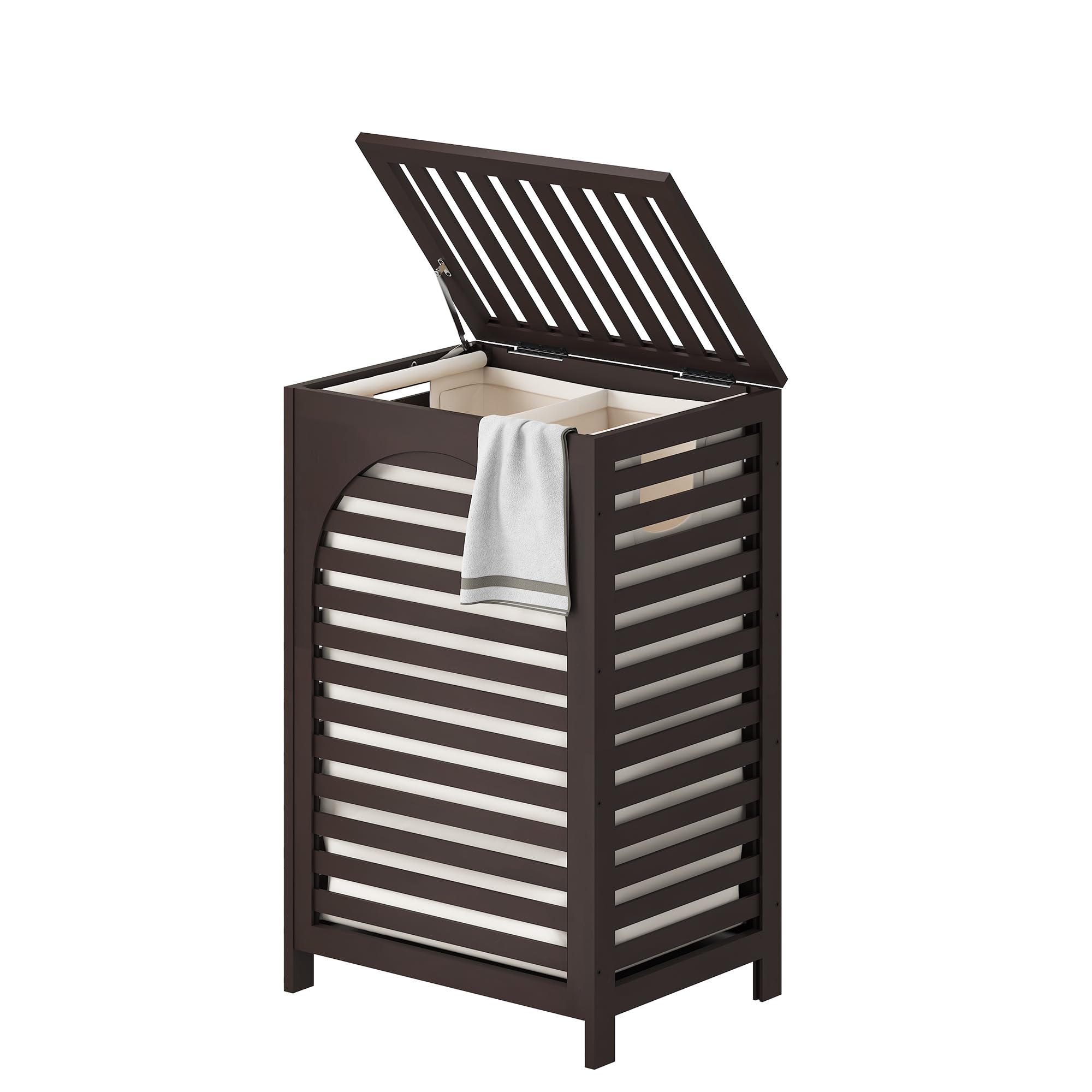 Photo 1 of FILWH Laundry Hamper with Lid (16.9 * 13 * 26.5inches) Large Bamboo Laundry Bin Basket 85L Clothes Hamper with 1 Removable Bag Storage baskets for Bathroom(Brown)