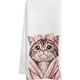 WOTYPU Cat Gifts Bathroom Hand Towels, Pet Lover Gifts, Funny Cat with Bathrobe Decorative Hand Towels for Girls Bathroom Washroom Spa Yoga, 16x24 Inch