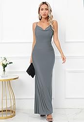 Capuffy Women Drape Neck Formal Maxi Dresses Lace