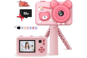 omzer Kids Camera for Boys and Girls - 1080P HD Selfie Digital Video Camera for Kids - Toddler Toys Camera, Best Christmas Birthday Gifts for Age 3-12 Year Old Children with Tripod (Pink)