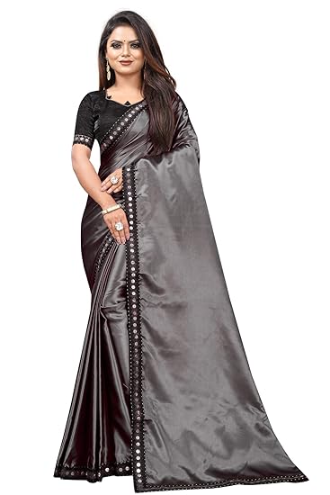 Market Magic World Womens Satin Plain Saree With Blouse Piece