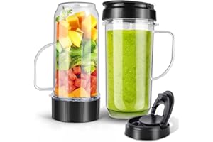 URSUMER Magic Bullet Blender Cups and Blade Replacement Parts 5pcs, Tall 22oz Cup with Flip Top To-Go Lids & Blade Compatible Magic Bullet Blender Juicer Accessories 250W MB1001 Black