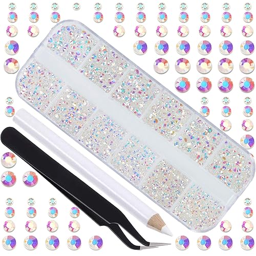 LPBeads 3456 Pieces 6 Sizes Paradise Flat Back Round Crystal Rhinestones for Crafts Nails Art Face Makeup Clothes DIY with Pick Up Tweezers and Picking Pen