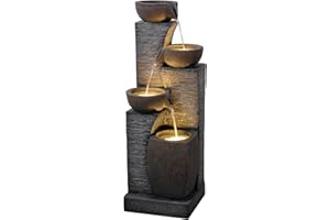 KAISOKU 38.2" Tall Outdoor Water Fountain,Stone Texture Modern 4 Tiers Cascading Bowls Garden Fountains Outdoor,Suit for Patio, Deck, Porch, Lawns, Backyard and Home Art Decor